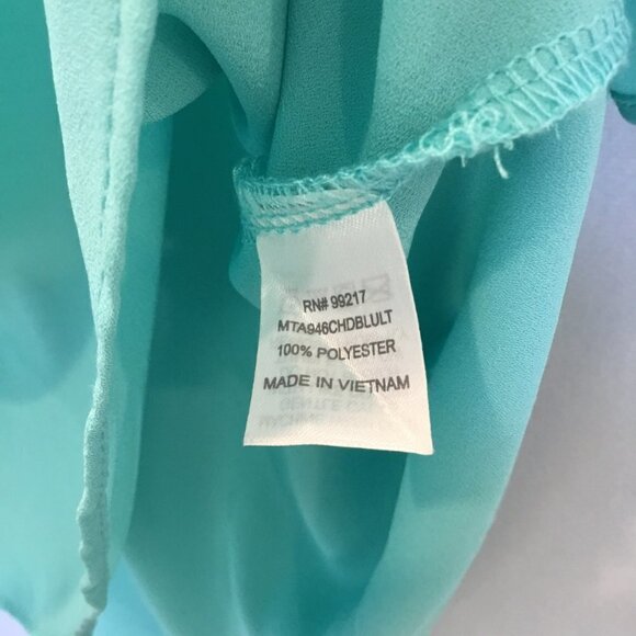 Charming Charlie Blouse Cold Shoulder Ruffled Short Sleeve Sz Medium Turquoise - Picture 4 of 5